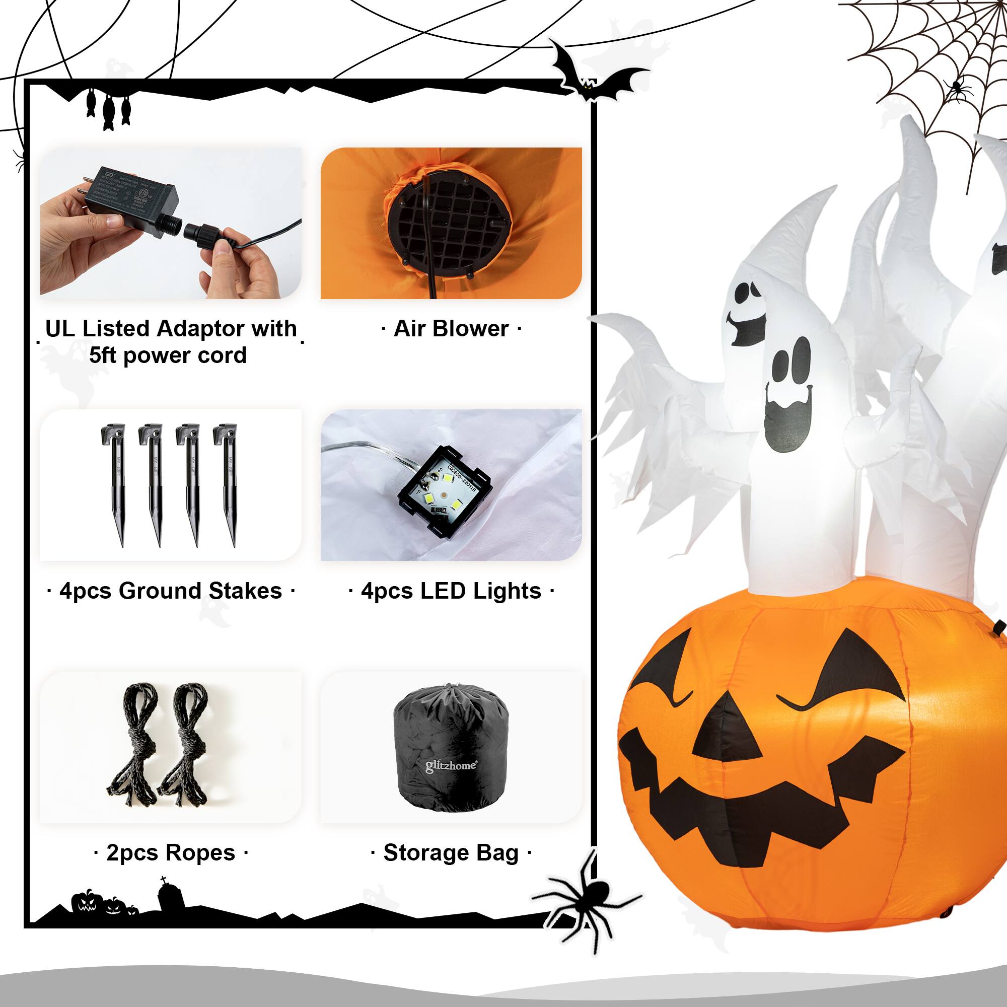 Glitzhome® 6ft. Lighted 3 Ghosts In Jack-O'-Lantern Pumpkin with Scream Inflatable Décor